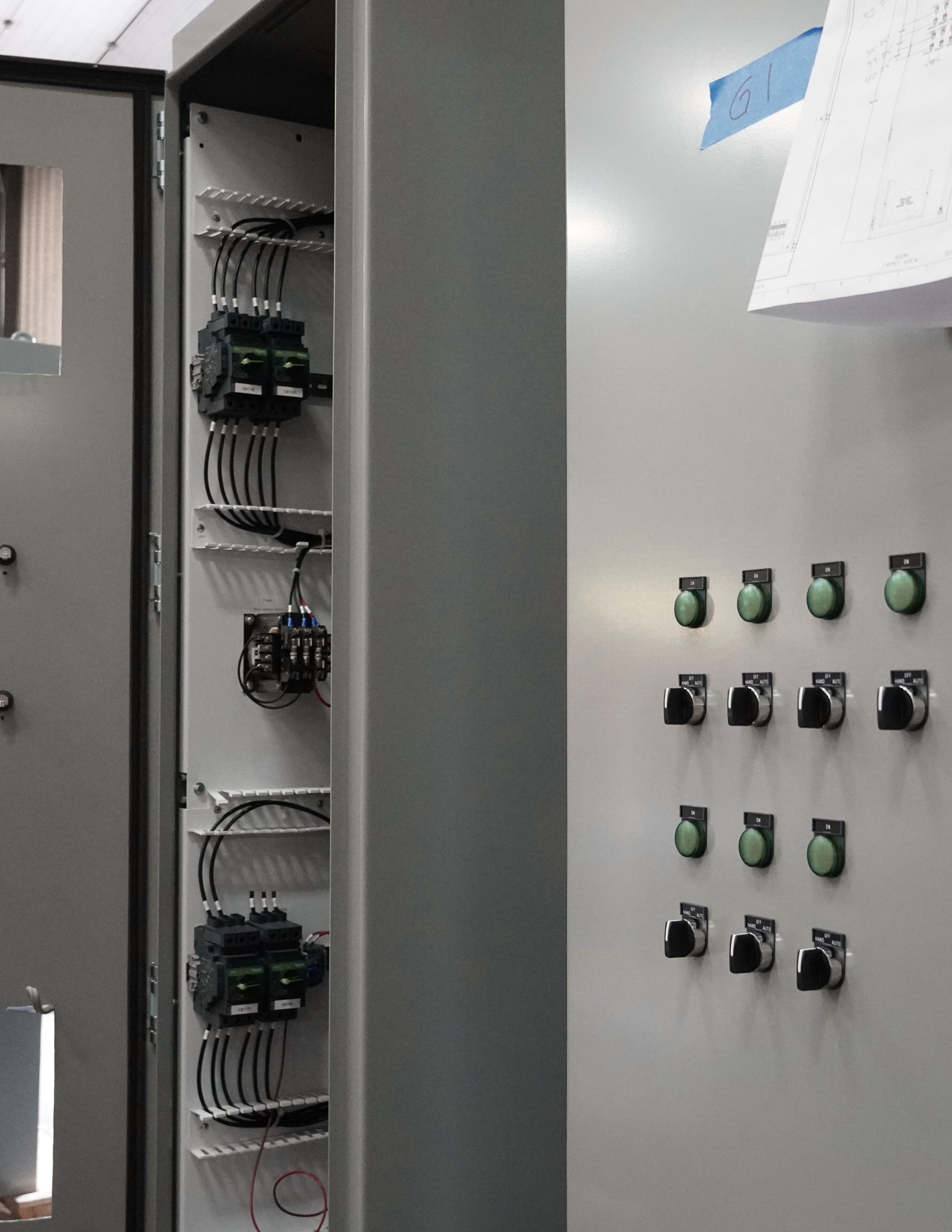 Control panel with switches and components